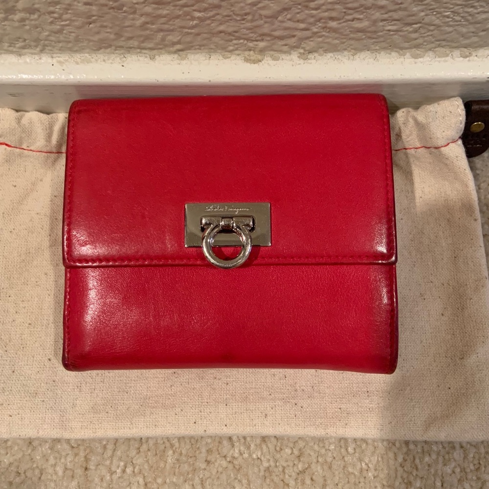 Salvatore Ferragamo Red Leather Wallet with Silver Hardware